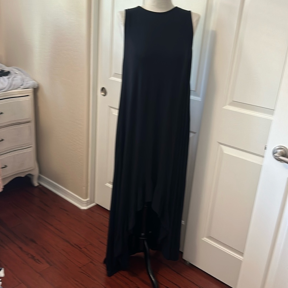 Black hi low ruffled maxi dress with pockets